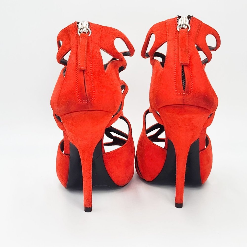 Giuseppe Zanotti Sandals Red Suede Butterfly Cutout Sandals Size 37 - Picture 5 of 6